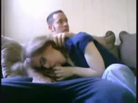 MILF sucking her incest son's dick on the couch